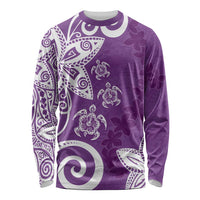 Polynesia Long Sleeve Shirt Purple Tribal Turtle Floral Pattern LT05 Unisex Purple - Polynesian Pride