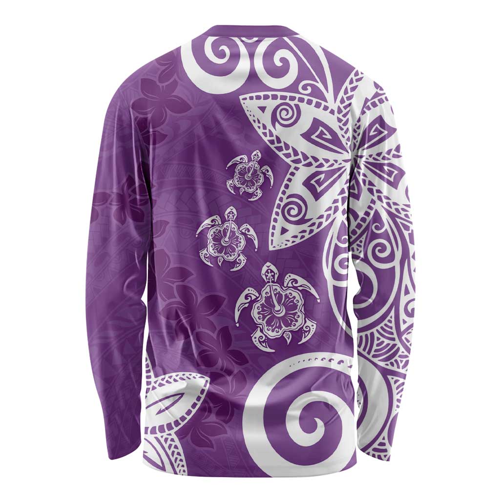 Polynesia Long Sleeve Shirt Purple Tribal Turtle Floral Pattern LT05 - Polynesian Pride