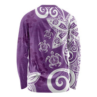 Polynesia Long Sleeve Shirt Purple Tribal Turtle Floral Pattern LT05 - Polynesian Pride