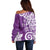 Polynesia Off Shoulder Sweater Purple Tribal Turtle Floral Pattern