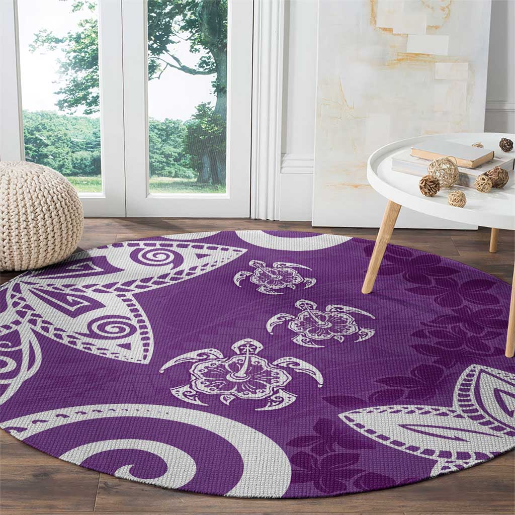 Polynesia Round Carpet Purple Tribal Turtle Floral Pattern LT05 - Polynesian Pride
