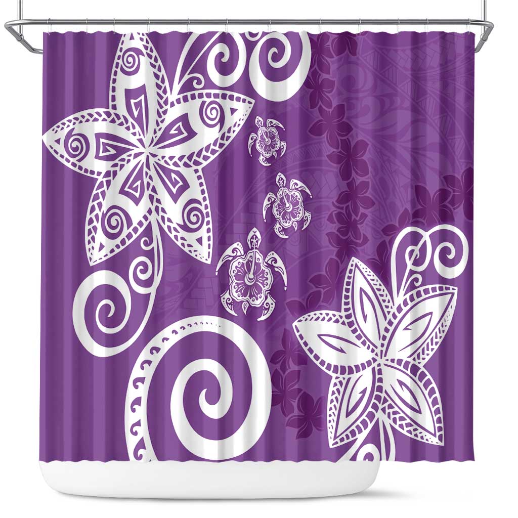 Polynesia Shower Curtain Purple Tribal Turtle Floral Pattern