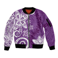 Polynesia Sleeve Zip Bomber Jacket Purple Tribal Turtle Floral Pattern LT05 Unisex Purple - Polynesian Pride