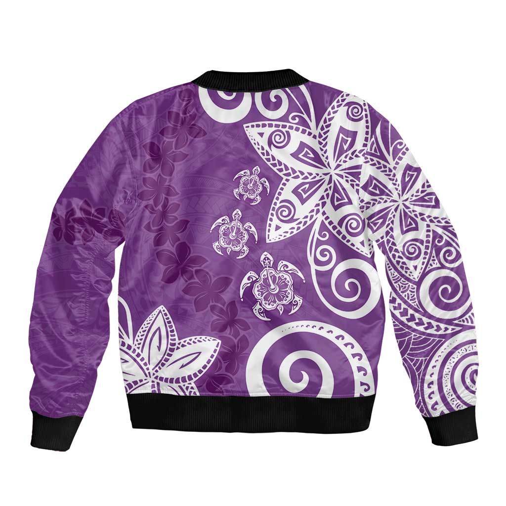 Polynesia Sleeve Zip Bomber Jacket Purple Tribal Turtle Floral Pattern LT05 - Polynesian Pride