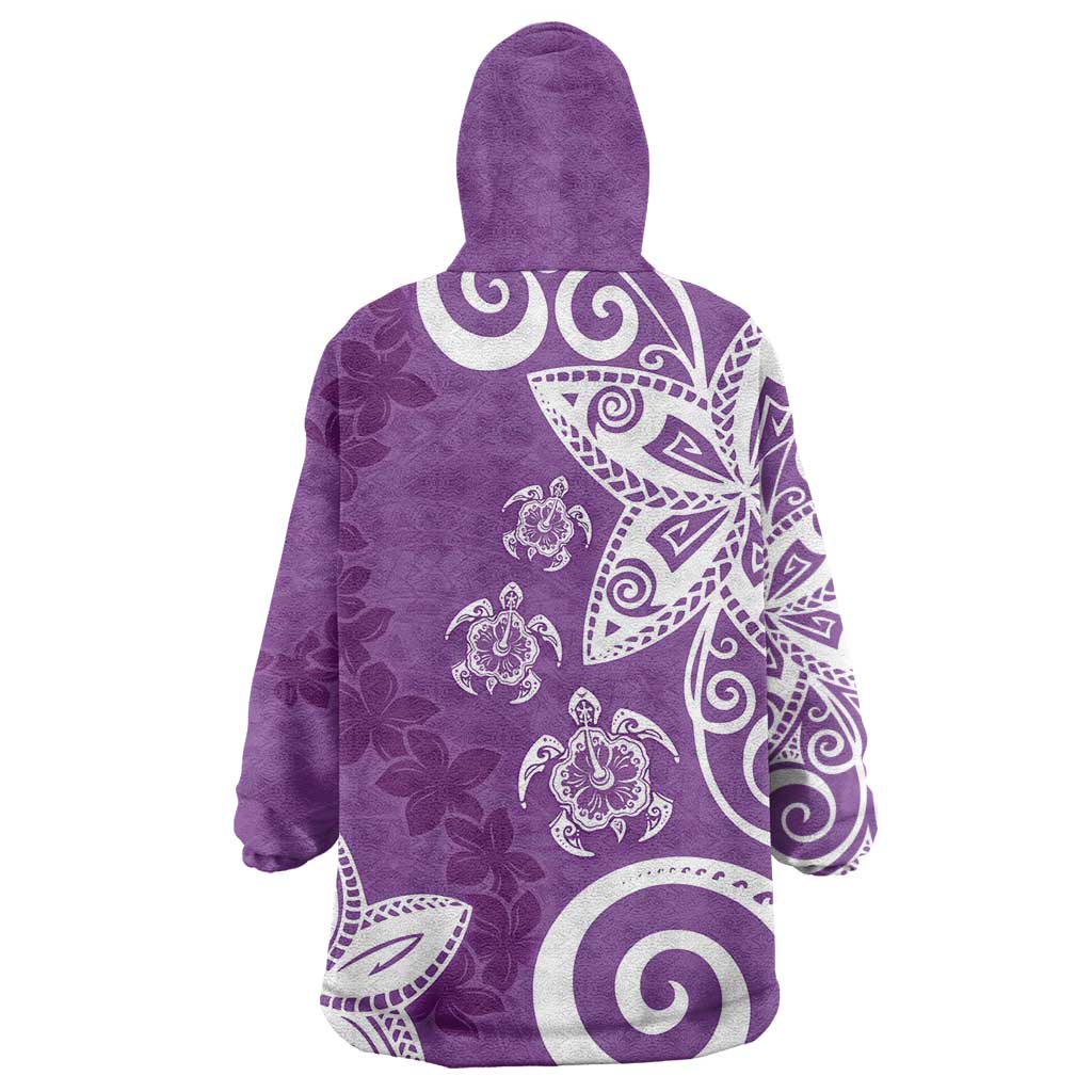 Polynesia Wearable Blanket Hoodie Purple Tribal Turtle Floral Pattern LT05 - Polynesian Pride