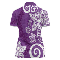 Polynesia Women Polo Shirt Purple Tribal Turtle Floral Pattern LT05 - Polynesian Pride