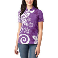 Polynesia Women Polo Shirt Purple Tribal Turtle Floral Pattern LT05 - Polynesian Pride