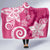 Polynesia Hooded Blanket Pink Tribal Turtle Floral Pattern