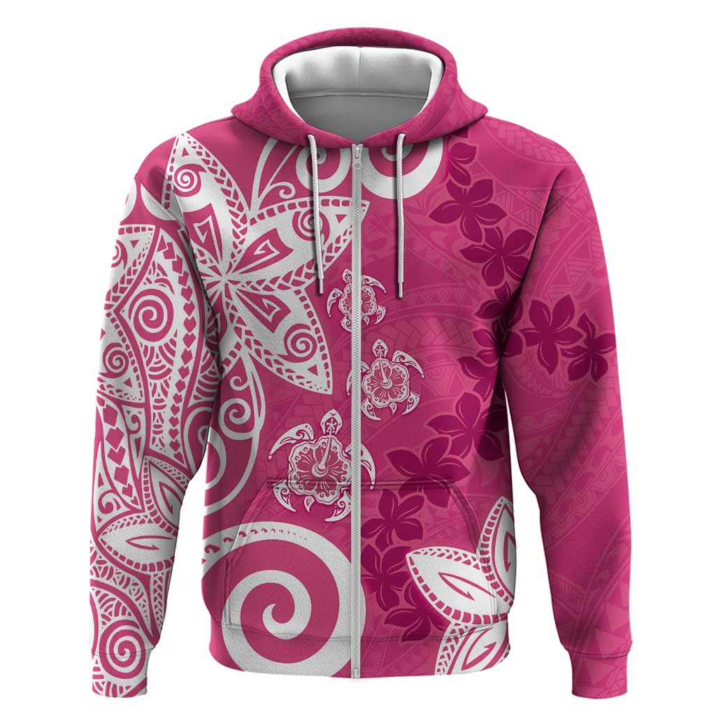 Polynesia Hoodie Pink Tribal Turtle Floral Pattern LT05 Zip Hoodie Pink - Polynesian Pride