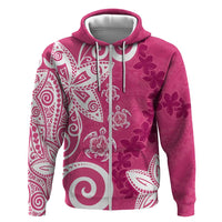 Polynesia Hoodie Pink Tribal Turtle Floral Pattern LT05 Zip Hoodie Pink - Polynesian Pride