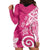 Polynesia Hoodie Dress Pink Tribal Turtle Floral Pattern