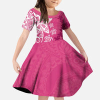Polynesia Kid Short Sleeve Dress Pink Tribal Turtle Floral Pattern LT05 KID Pink - Polynesian Pride
