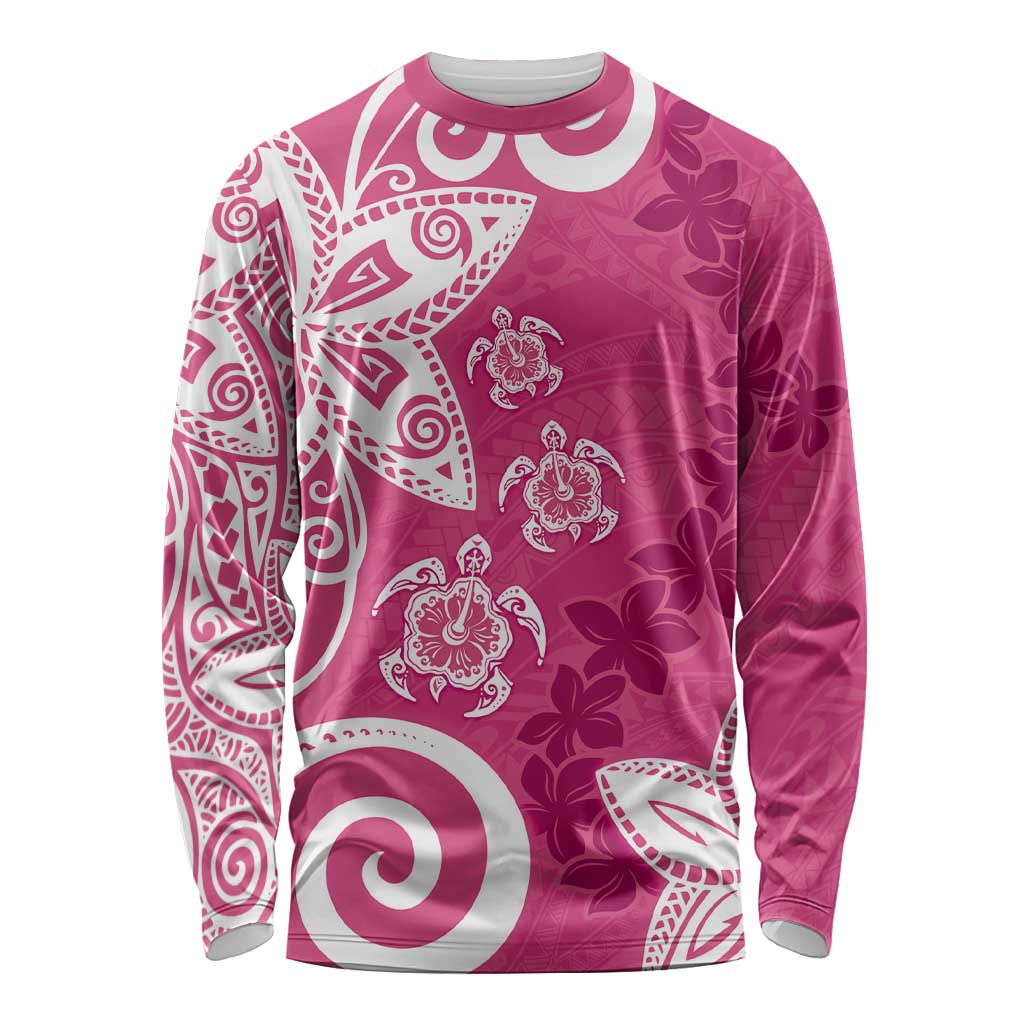 Polynesia Long Sleeve Shirt Pink Tribal Turtle Floral Pattern LT05 Unisex Pink - Polynesian Pride