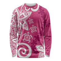 Polynesia Long Sleeve Shirt Pink Tribal Turtle Floral Pattern LT05 Unisex Pink - Polynesian Pride