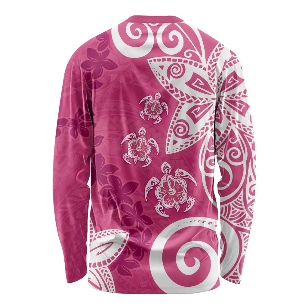 Polynesia Long Sleeve Shirt Pink Tribal Turtle Floral Pattern LT05 - Polynesian Pride
