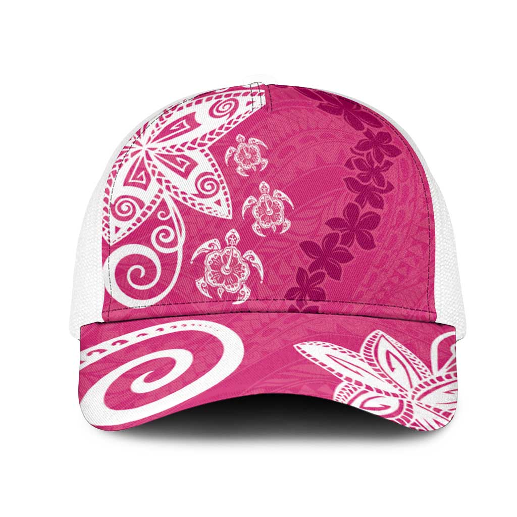 Polynesia Mesh Trucker Cap Pink Tribal Turtle Floral Pattern LT05 One Size White Pink - Polynesian Pride