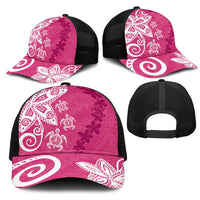Polynesia Mesh Trucker Cap Pink Tribal Turtle Floral Pattern LT05 - Polynesian Pride