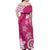 Polynesia Off Shoulder Maxi Dress Pink Tribal Turtle Floral Pattern