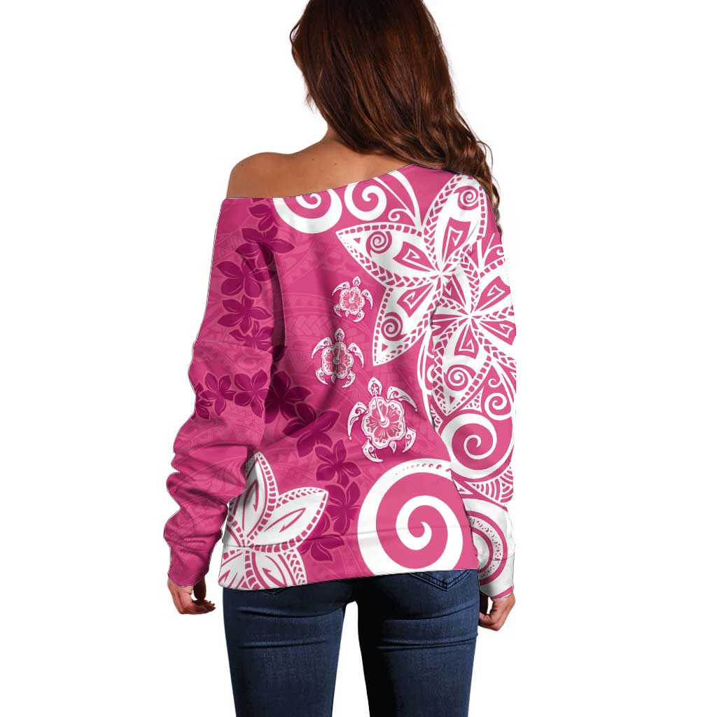 Polynesia Off Shoulder Sweater Pink Tribal Turtle Floral Pattern LT05 - Polynesian Pride
