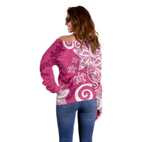 Polynesia Off Shoulder Sweater Pink Tribal Turtle Floral Pattern LT05 - Polynesian Pride