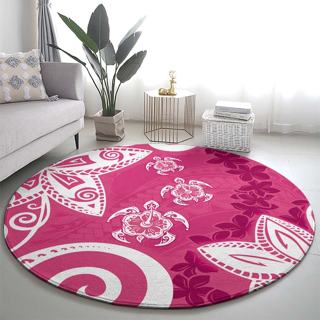 Polynesia Round Carpet Pink Tribal Turtle Floral Pattern LT05 - Polynesian Pride