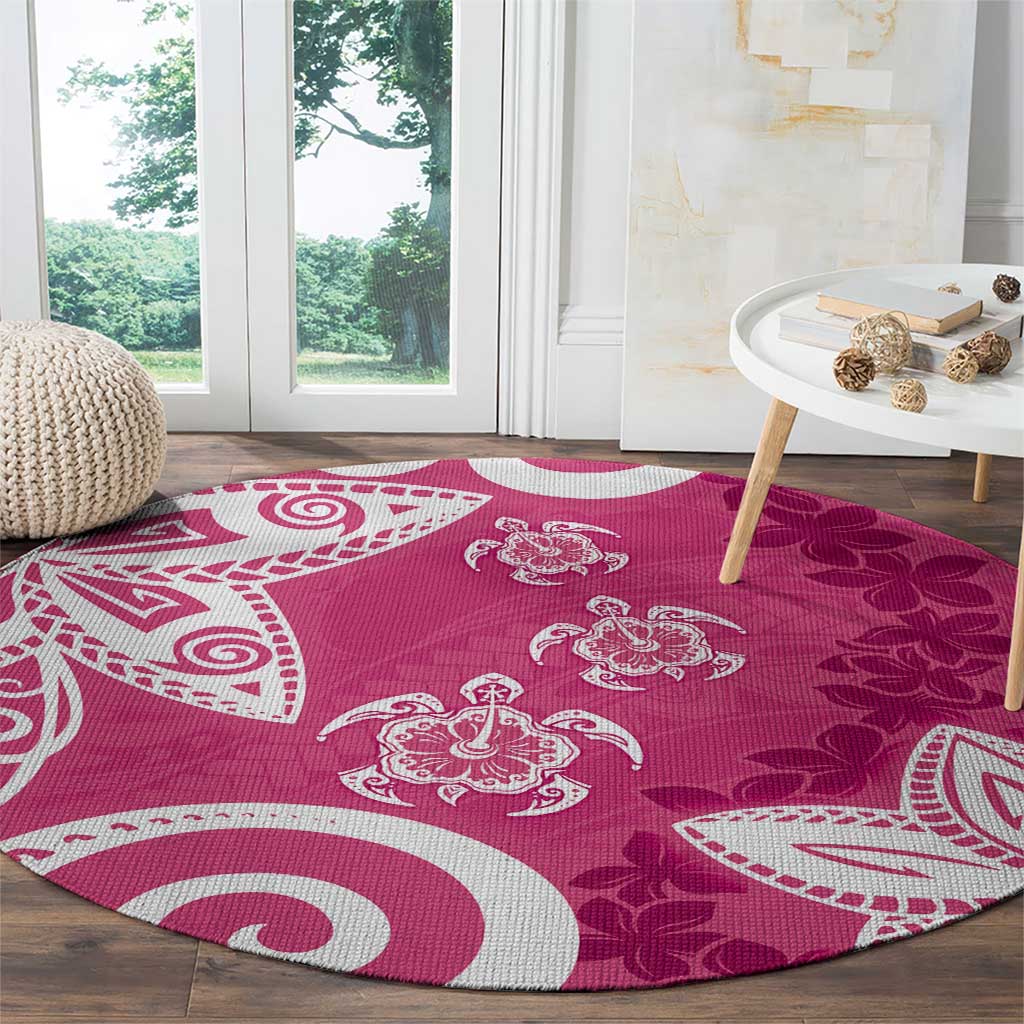 Polynesia Round Carpet Pink Tribal Turtle Floral Pattern LT05 - Polynesian Pride