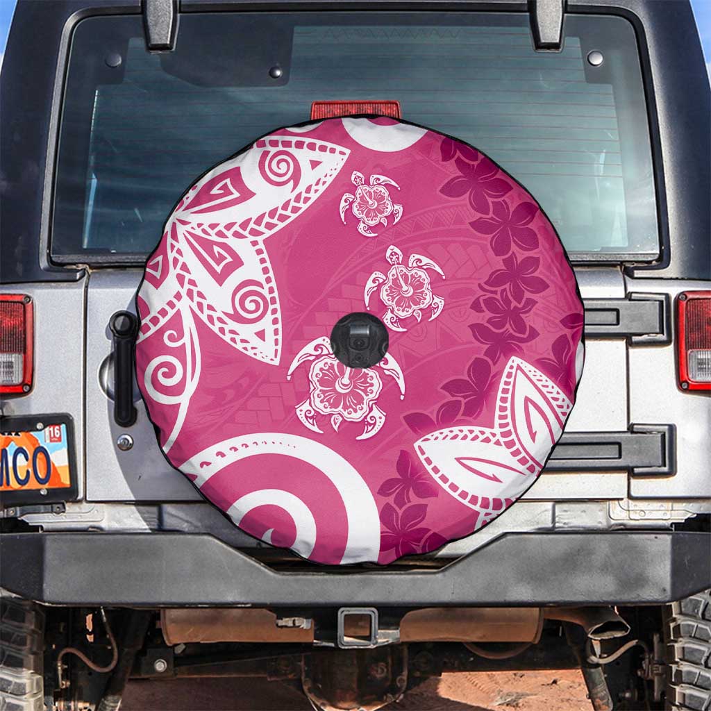 Polynesia Spare Tire Cover Pink Tribal Turtle Floral Pattern