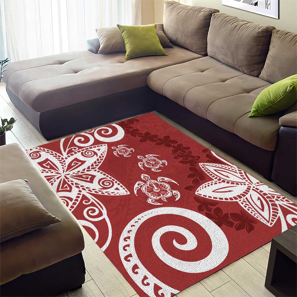 Polynesia Area Rug Red Tribal Turtle Floral Pattern LT05 - Polynesian Pride