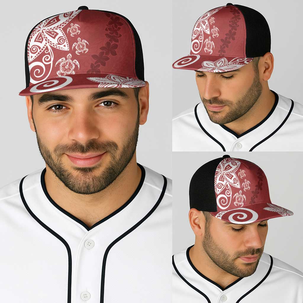Polynesia Baseball Net Cap Red Tribal Turtle Floral Pattern LT05 - Polynesian Pride