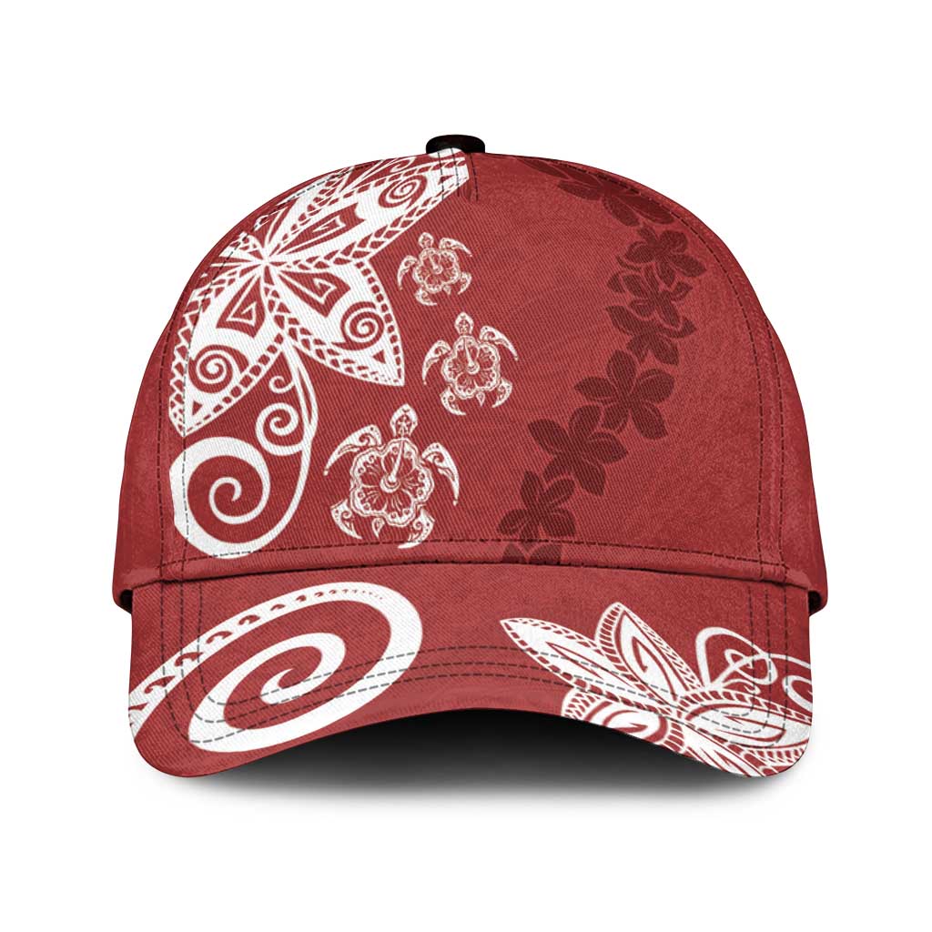 Polynesia Classic Cap Red Tribal Turtle Floral Pattern LT05 Universal Fit Red - Polynesian Pride