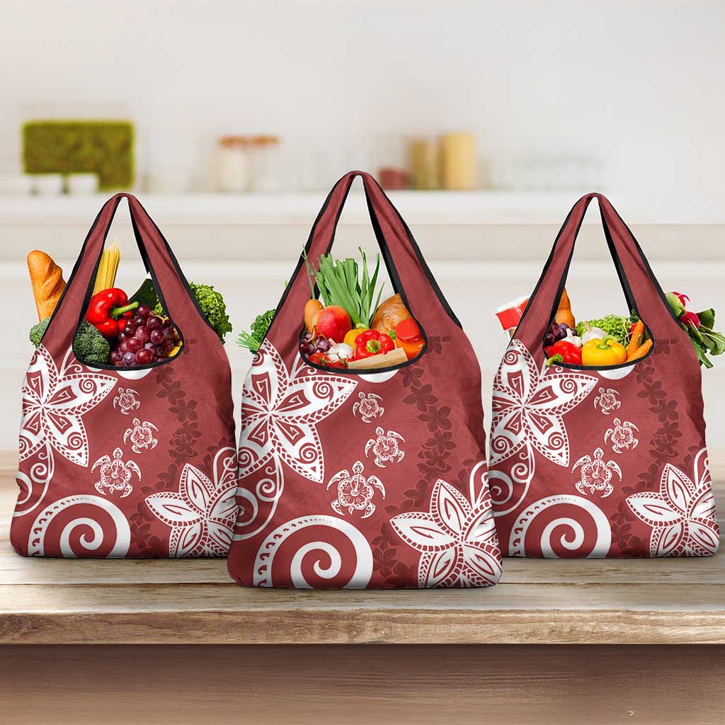 Polynesia Grocery Bag Red Tribal Turtle Floral Pattern LT05 3-pack One Size Red - Polynesian Pride