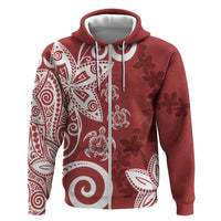 Polynesia Hoodie Red Tribal Turtle Floral Pattern LT05 Zip Hoodie Red - Polynesian Pride