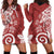 Polynesia Hoodie Dress Red Tribal Turtle Floral Pattern