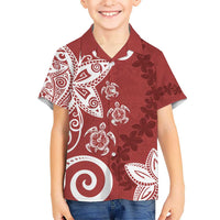 Polynesia Kid Hawaiian Shirt Red Tribal Turtle Floral Pattern LT05 Kid Red - Polynesian Pride
