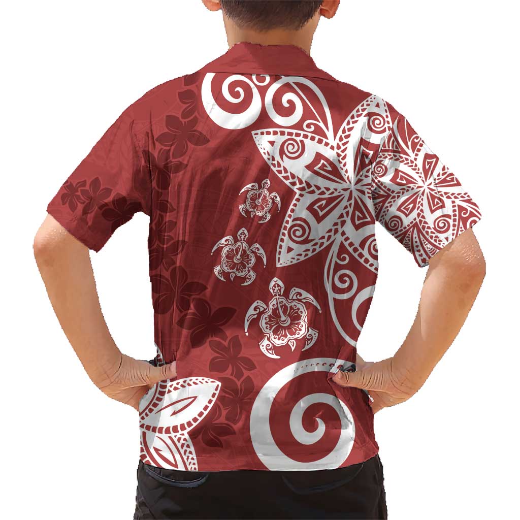 Polynesia Kid Hawaiian Shirt Red Tribal Turtle Floral Pattern LT05 - Polynesian Pride