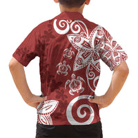 Polynesia Kid Hawaiian Shirt Red Tribal Turtle Floral Pattern LT05 - Polynesian Pride