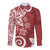 Polynesia Long Sleeve Button Shirt Red Tribal Turtle Floral Pattern