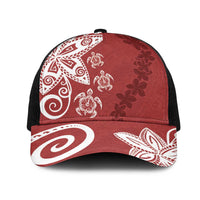 Polynesia Mesh Trucker Cap Red Tribal Turtle Floral Pattern LT05 One Size Black Red - Polynesian Pride