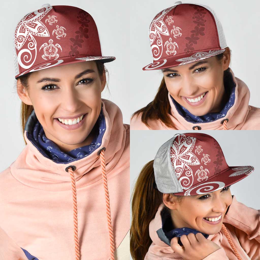 Polynesia Mesh Trucker Cap Red Tribal Turtle Floral Pattern LT05 - Polynesian Pride
