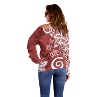 Polynesia Off Shoulder Sweater Red Tribal Turtle Floral Pattern LT05 - Polynesian Pride