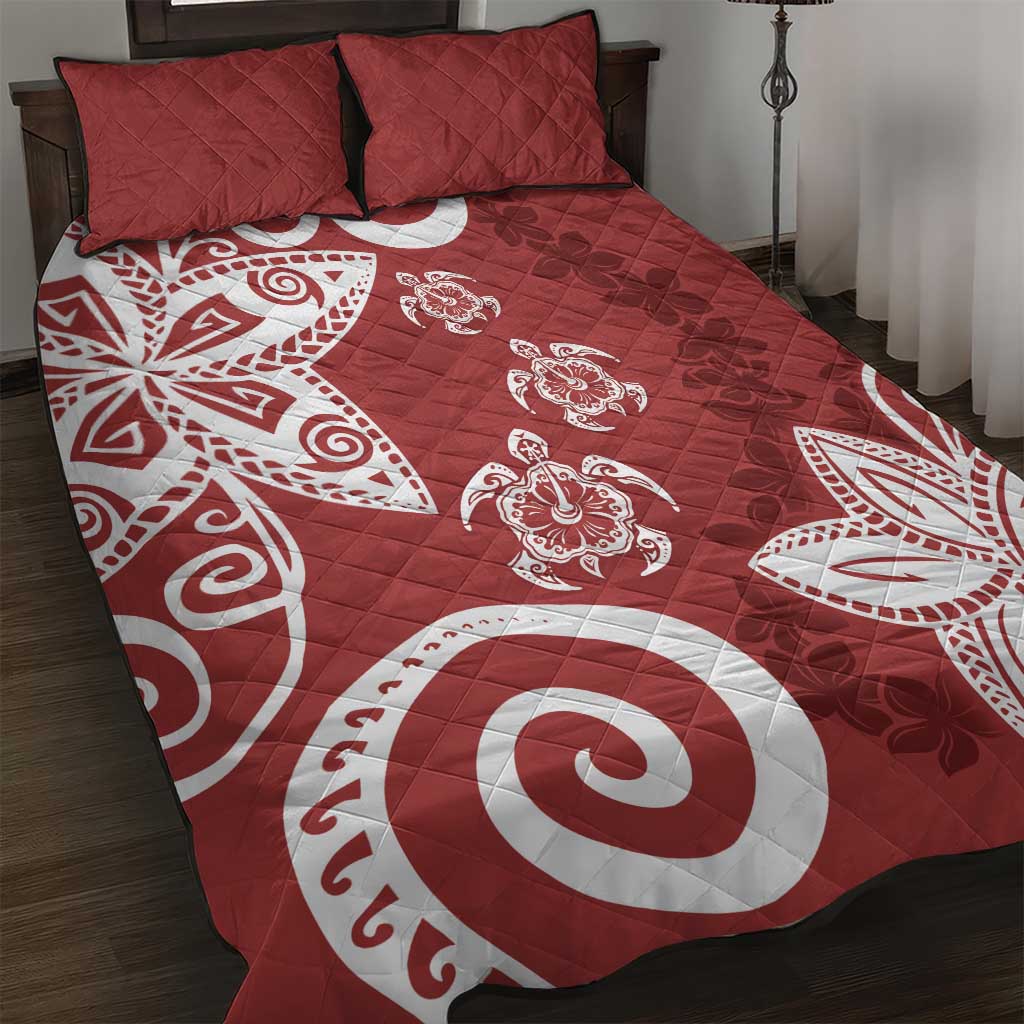 Polynesia Quilt Bed Set Red Tribal Turtle Floral Pattern LT05 Red - Polynesian Pride