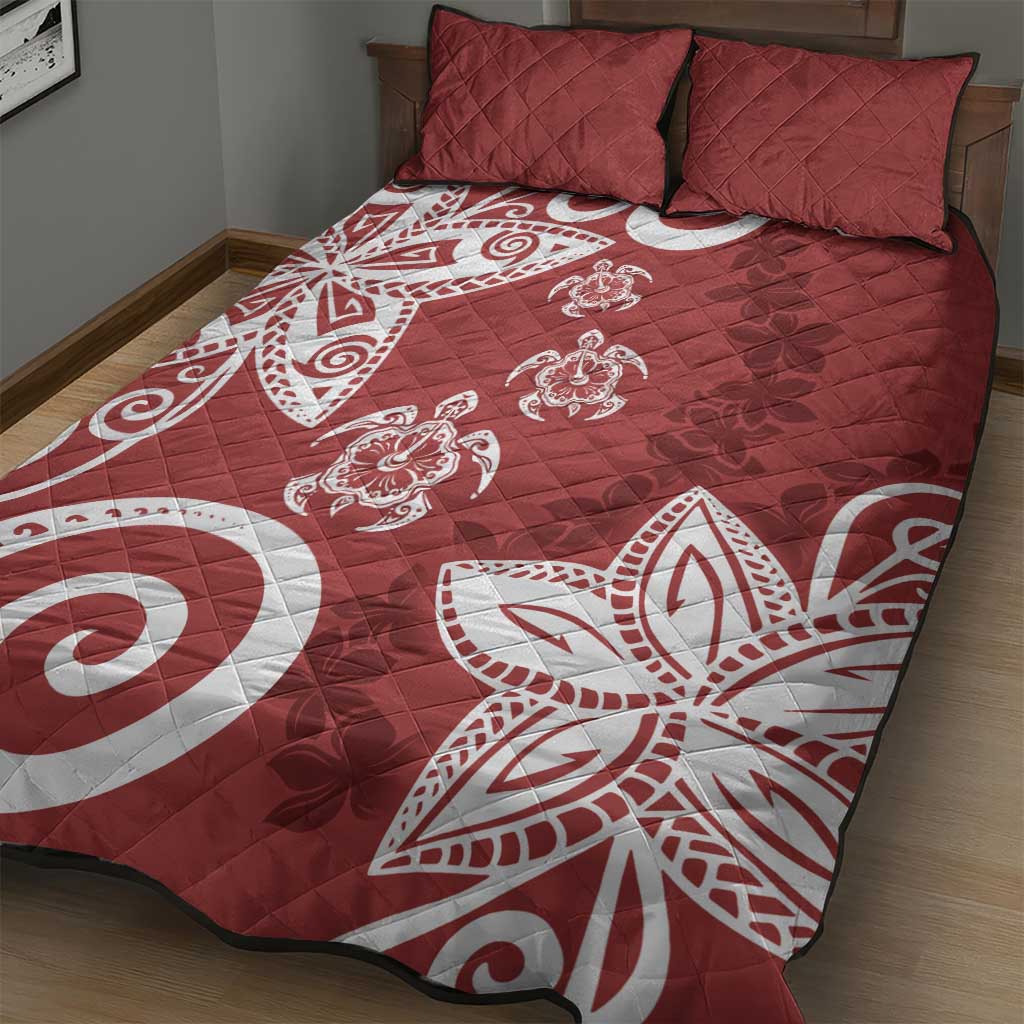 Polynesia Quilt Bed Set Red Tribal Turtle Floral Pattern LT05 - Polynesian Pride