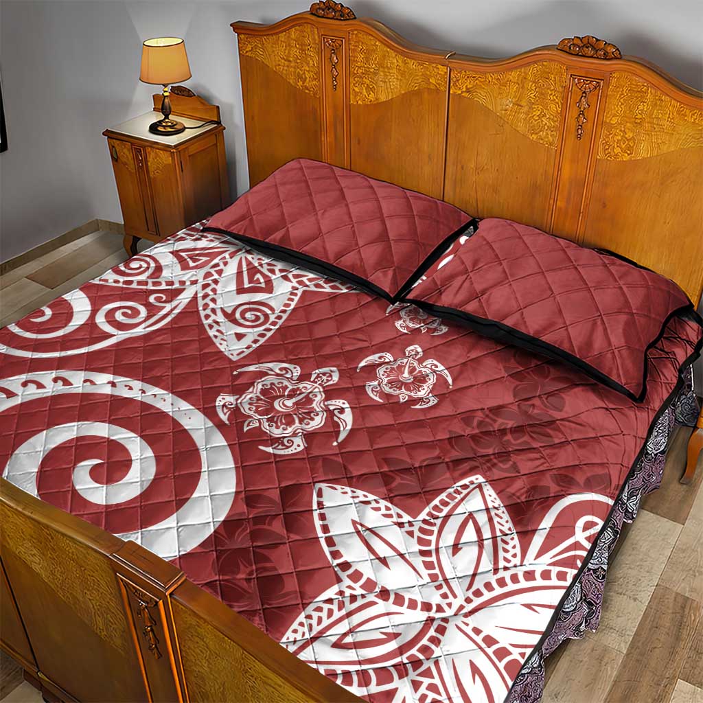Polynesia Quilt Bed Set Red Tribal Turtle Floral Pattern LT05 - Polynesian Pride
