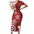 Polynesia Short Sleeve Bodycon Dress Red Tribal Turtle Floral Pattern