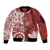 Polynesia Sleeve Zip Bomber Jacket Red Tribal Turtle Floral Pattern LT05 Unisex Red - Polynesian Pride