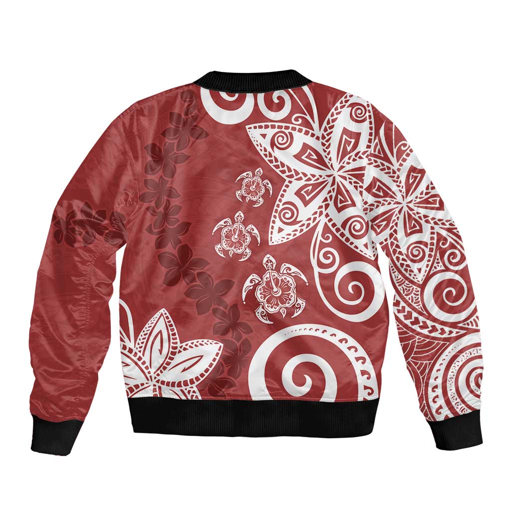 Polynesia Sleeve Zip Bomber Jacket Red Tribal Turtle Floral Pattern LT05 - Polynesian Pride