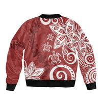 Polynesia Sleeve Zip Bomber Jacket Red Tribal Turtle Floral Pattern LT05 - Polynesian Pride