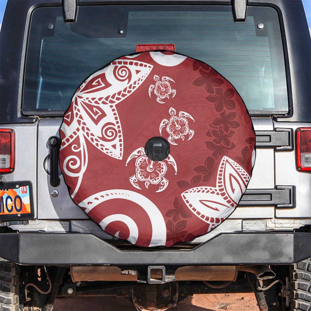 Polynesia Spare Tire Cover Red Tribal Turtle Floral Pattern