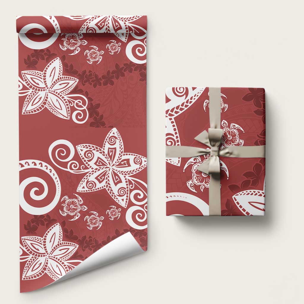 Polynesia Wrapping Paper Red Tribal Turtle Floral Pattern LT05 58" × 23" Red - Polynesian Pride