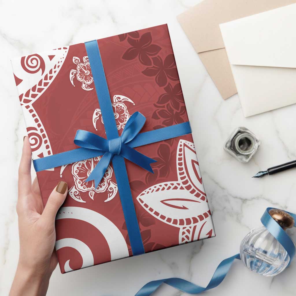 Polynesia Wrapping Paper Red Tribal Turtle Floral Pattern LT05 - Polynesian Pride